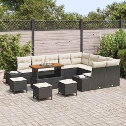 Salon de jardin avec coussins 7 pcs gris clair résine tressée 488856488856
