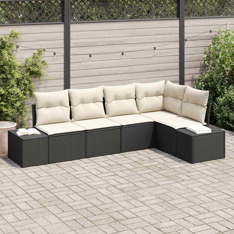 Salon de jardin 9 pcs avec coussins noir résine tressée 488862488862