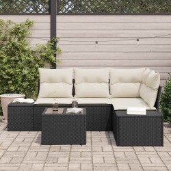 Salon de jardin 9 pcs avec coussins noir résine tressée 488863488863