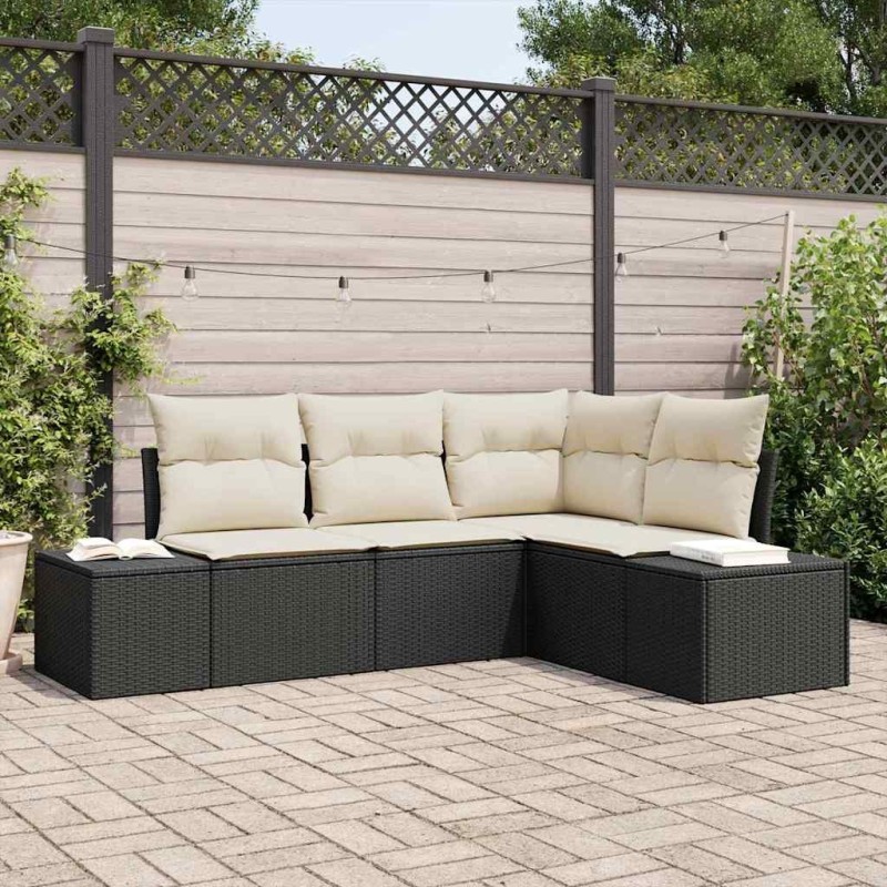 Salon de jardin 9 pcs avec coussins noir résine tressée 488864488864