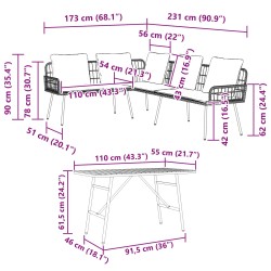 Salon de jardin 9 pcs avec coussins noir résine tressée 488865488865