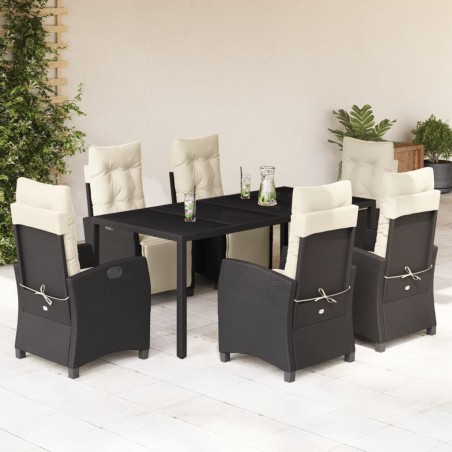 Salon de jardin 8 pcs avec coussins noir résine tressée 488881488881