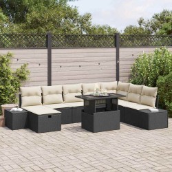 Salon de jardin 9 pcs avec coussins noir résine tressée 488886488886