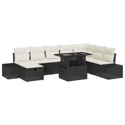 Salon de jardin 9 pcs avec coussins noir résine tressée 488886488886