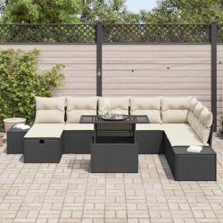 Salon de jardin 9 pcs avec coussins noir résine tressée 488886488886