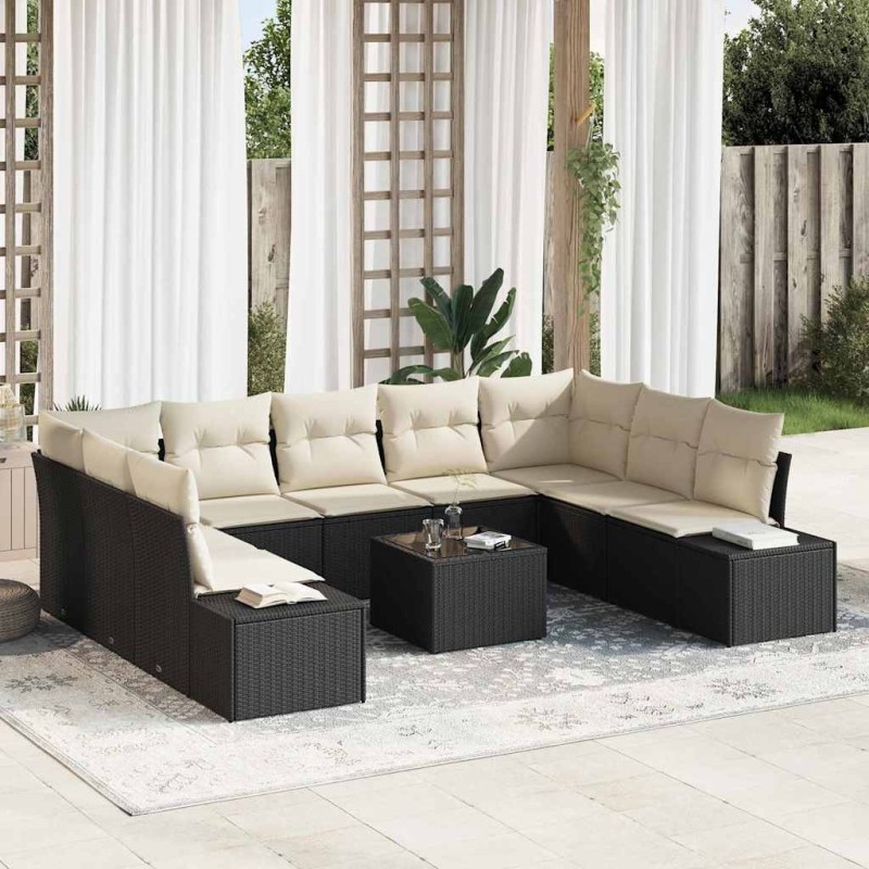 Salon de jardin avec coussins 10 pcs gris clair résine tressée 488887488887