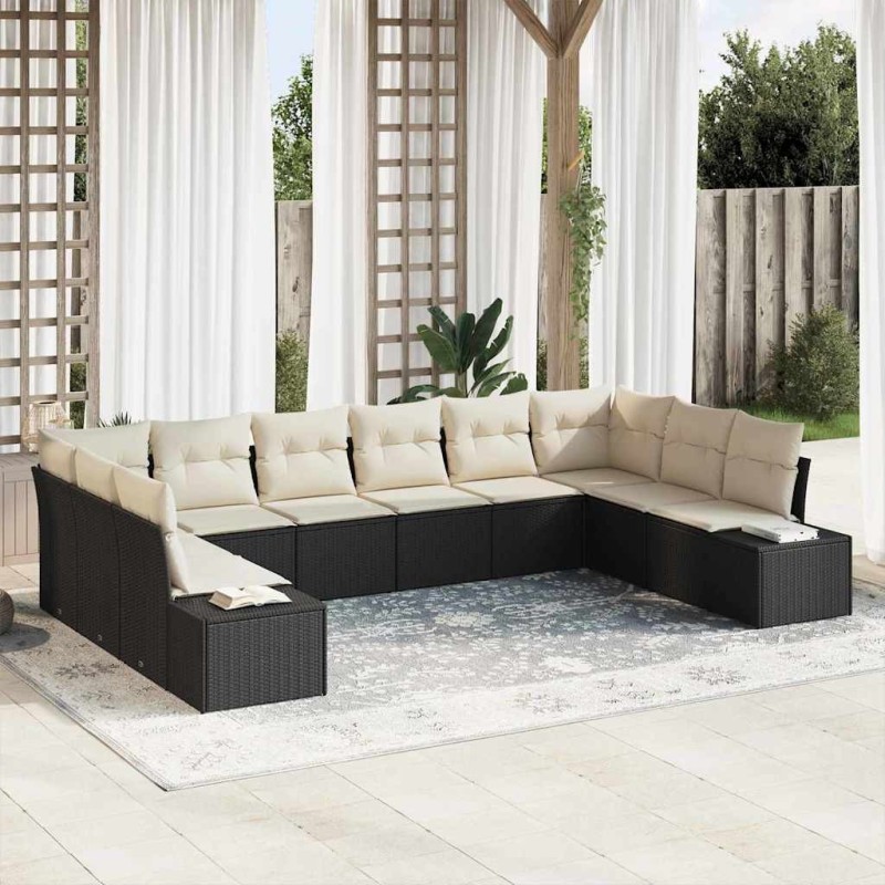 Salon de jardin avec coussins 10 pcs gris clair résine tressée 488888488888