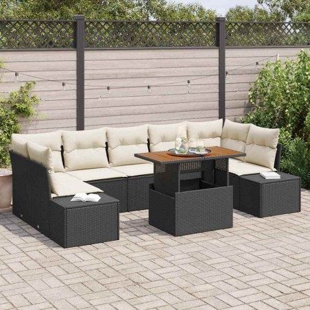 Salon de jardin 6 pcs avec coussins noir résine tressée 488894488894