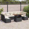 Salon de jardin 6 pcs avec coussins noir résine tressée 488894488894