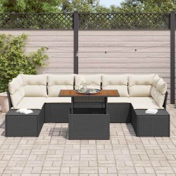 Salon de jardin 6 pcs avec coussins noir résine tressée 488894488894