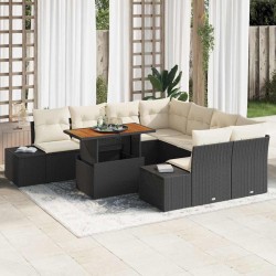 Salon de jardin 6 pcs avec coussins noir résine tressée 488917488917
