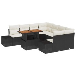 Salon de jardin 6 pcs avec coussins noir résine tressée 488917488917