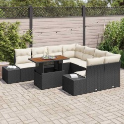 Salon de jardin 6 pcs avec coussins noir résine tressée 488917488917