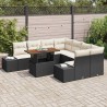 Salon de jardin 6 pcs avec coussins noir résine tressée 488917488917