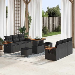 Ensemble de canapé de jardin avec coussin 6 pcs Noir polyrotin 488933488933
