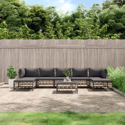 Ensemble de canapé de jardin avec coussin 7 pcs Noir Poly rotin 488936488936