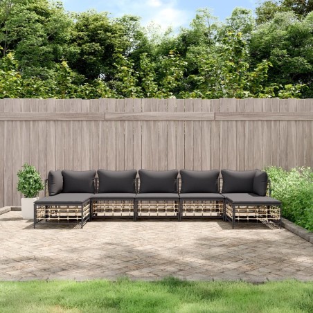 Ensemble de canapé de jardin avec coussin 6 pcs Noir polyrotin 488937488937