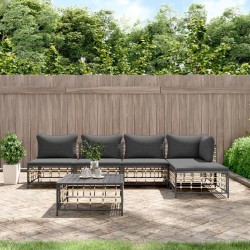 Ensemble de canapé de jardin avec coussin 6 pcs Noir polyrotin 488938488938