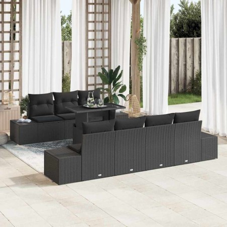 Ensemble de canapé de jardin avec coussin 6 pcs Noir polyrotin 488954488954