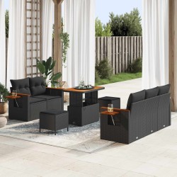 Ensemble de canapé de jardin avec coussin 6 pcs Noir polyrotin 488955488955