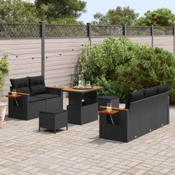 Ensemble de canapé de jardin avec coussin 6 pcs Noir polyrotin 488955488955