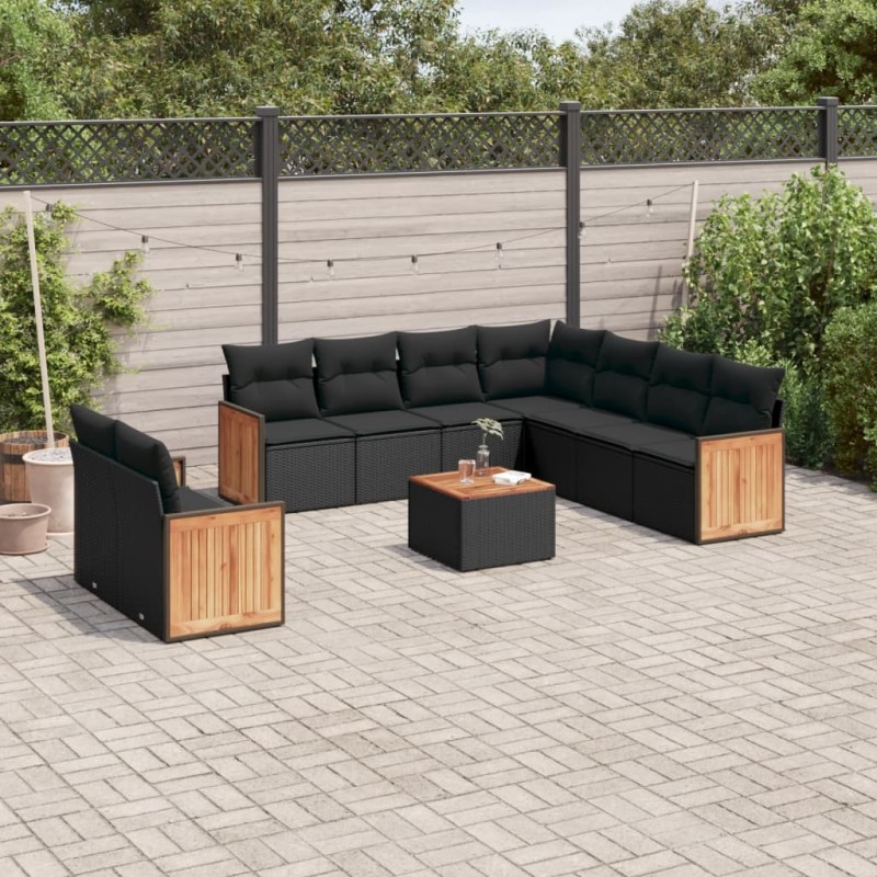 Ensemble de canapé de jardin avec coussin 9 pcs Noir Poly rotin 489149489149