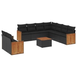 Ensemble de canapé de jardin avec coussin 9 pcs Noir Poly rotin 489149489149