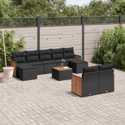 Ensemble de canapé de jardin avec coussin 9 pcs Noir Poly rotin 489158489158
