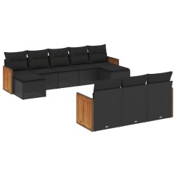Ensemble de canapé de jardin avec coussin 9 pcs Noir Poly rotin 489159489159