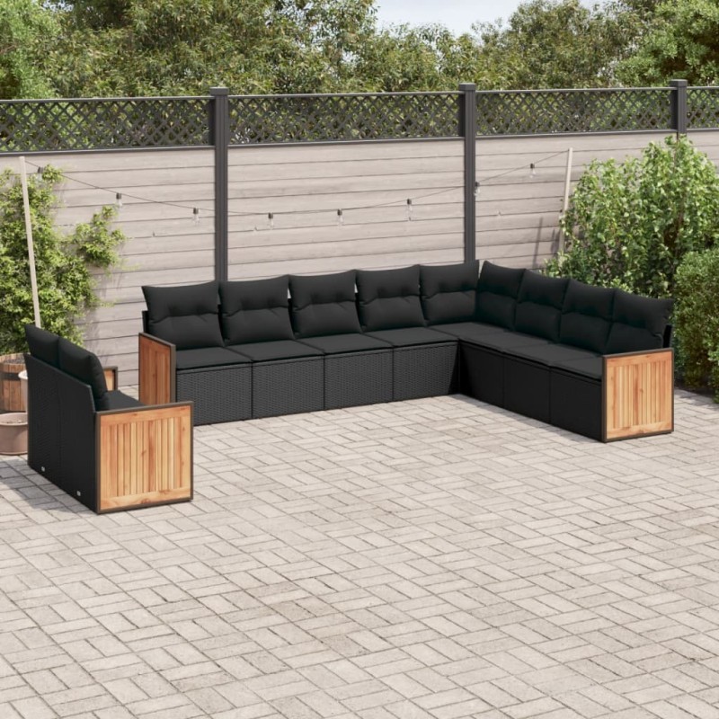 Ensemble de canapé de jardin avec coussin 9 pcs Noir Poly rotin 489182489182