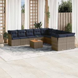 Ensemble de canapé de jardin avec coussin 9 pcs Noir polyrotin 489187489187