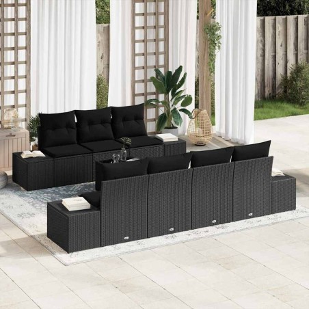 Ensemble de canapé de jardin avec coussin 8 pcs Noir polyrotin 489191489191