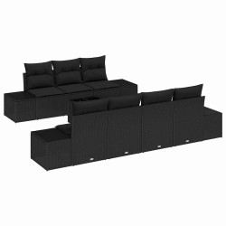 Ensemble de canapé de jardin avec coussin 8 pcs Noir polyrotin 489191489191