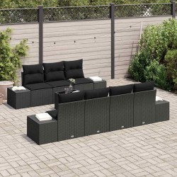 Ensemble de canapé de jardin avec coussin 8 pcs Noir polyrotin 489191489191