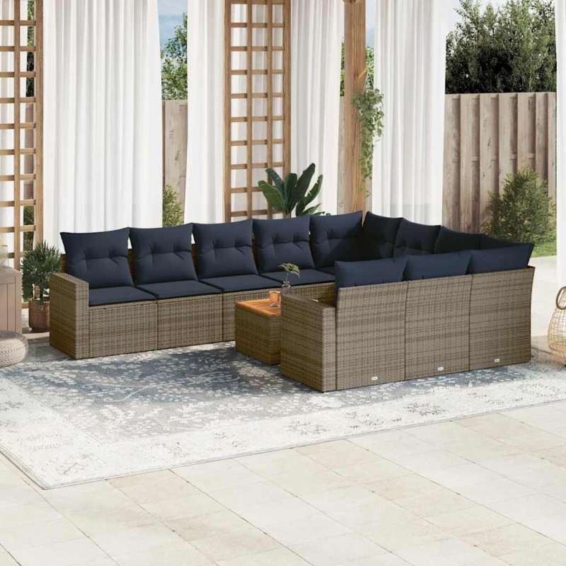 Ensemble de canapé de jardin avec coussin 9 pcs Noir polyrotin 489201489201