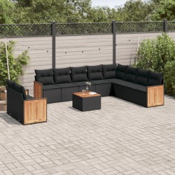Ensemble de canapé de jardin avec coussin 9 pcs Noir polyrotin 489217489217