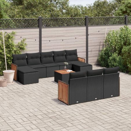 Ensemble de canapé de jardin avec coussin 9 pcs Noir polyrotin 489218489218