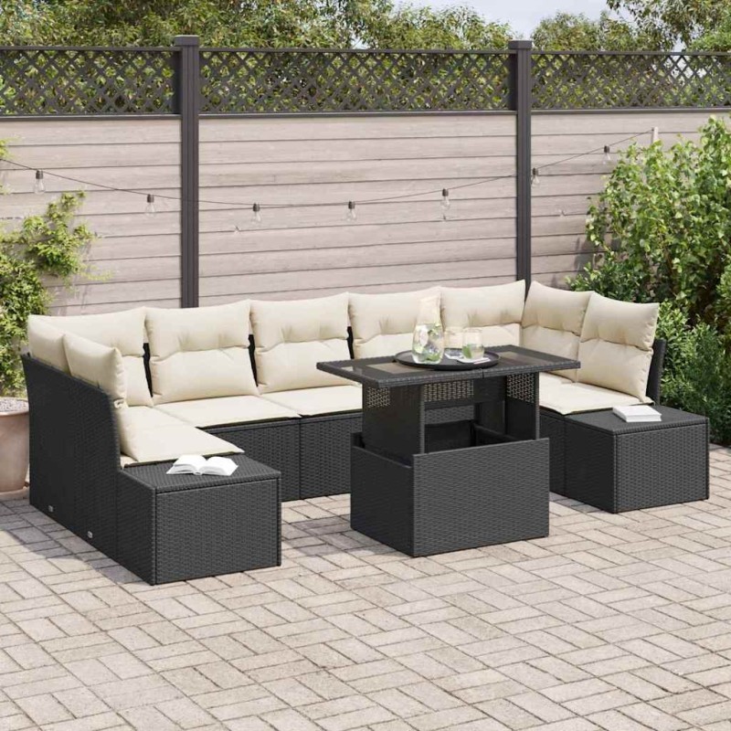 Salon de jardin 6 pcs avec coussins gris clair résine tressée 489251489251