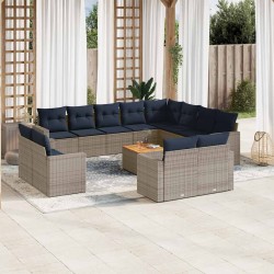 Salon de jardin 11 pcs avec coussins beige résine tressée 489368489368