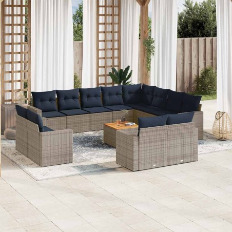 Salon de jardin 11 pcs avec coussins beige résine tressée 489368489368
