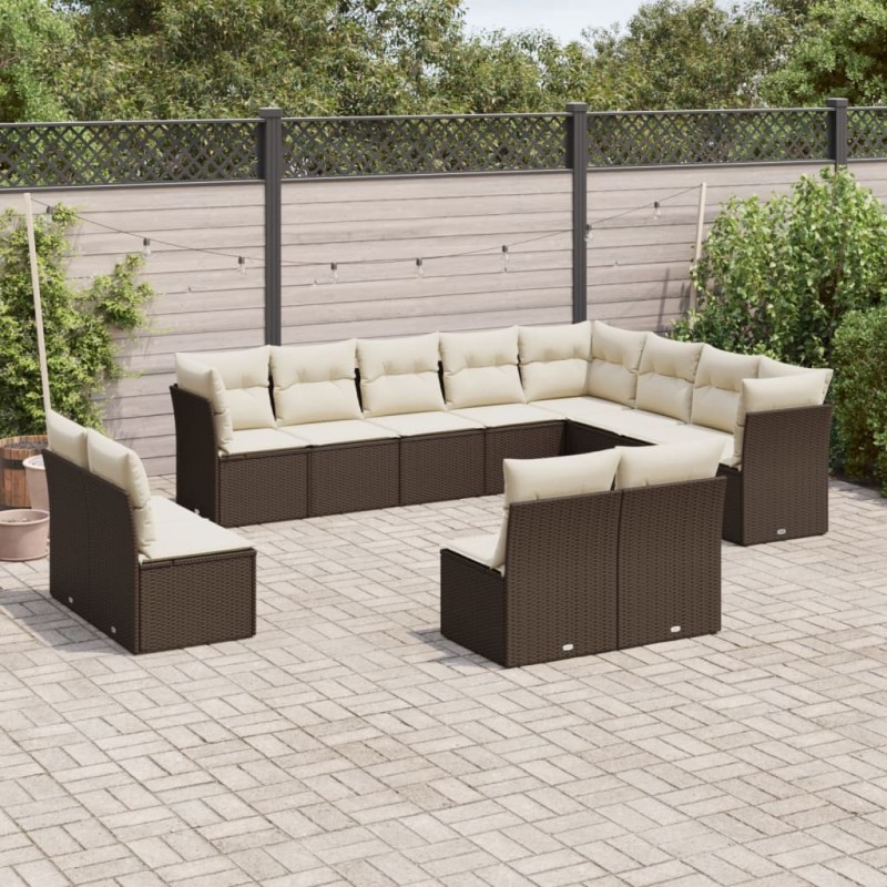 Salon de jardin 11 pcs avec coussins beige résine tressée 489369489369