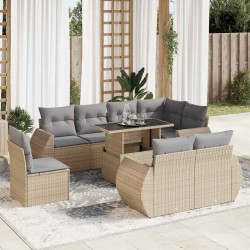 Salon de jardin 6 pcs avec coussins beige résine tressée acacia 489370489370