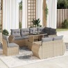Salon de jardin 6 pcs avec coussins beige résine tressée acacia 489370489370