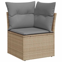 Salon de jardin 6 pcs avec coussins beige résine tressée acacia 489370489370