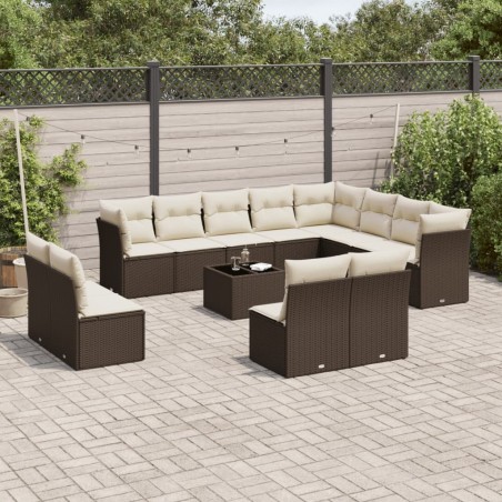 Salon de jardin 11 pcs avec coussins beige résine tressée 489382489382