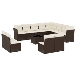 Salon de jardin 11 pcs avec coussins beige résine tressée 489382489382