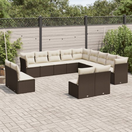 Salon de jardin 11 pcs avec coussins beige résine tressée 489392489392