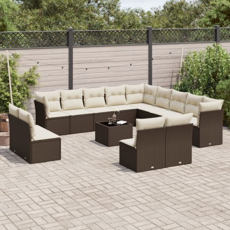 Salon de jardin 11 pcs avec coussins beige résine tressée 489395489395