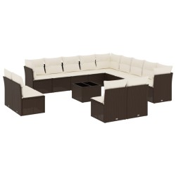 Salon de jardin 11 pcs avec coussins beige résine tressée 489395489395