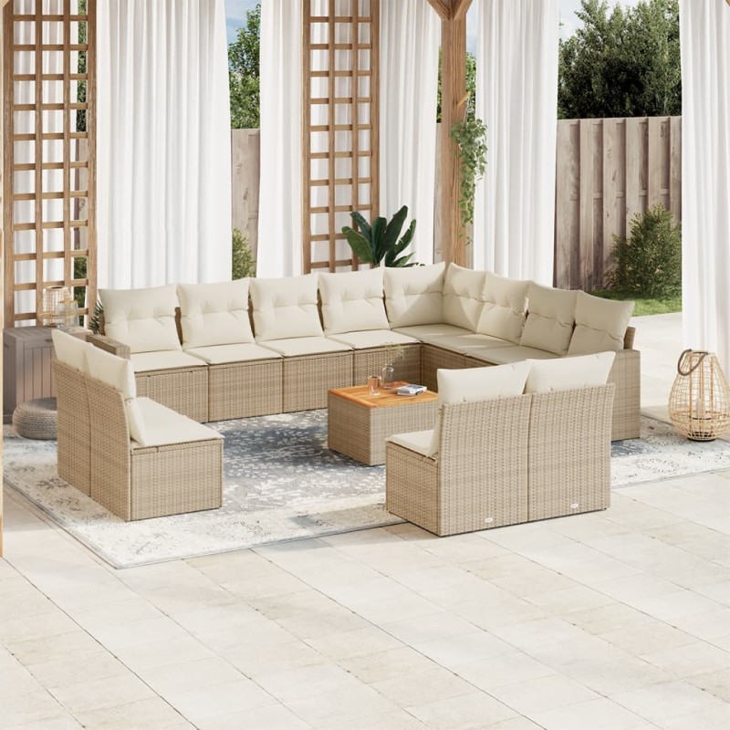 Salon de jardin avec coussins 10 pcs beige résine tressée 489659489659